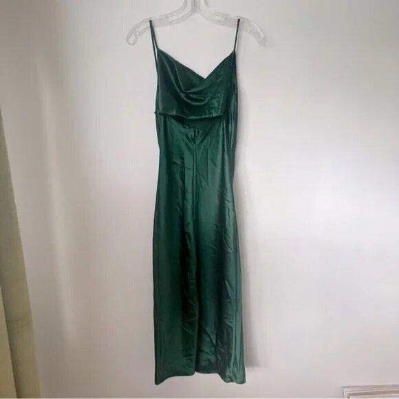 Petal & Pup Persia Emerald Green Satin Midi Cowl Neck Slip Dress 4 - Picture 9 of 10